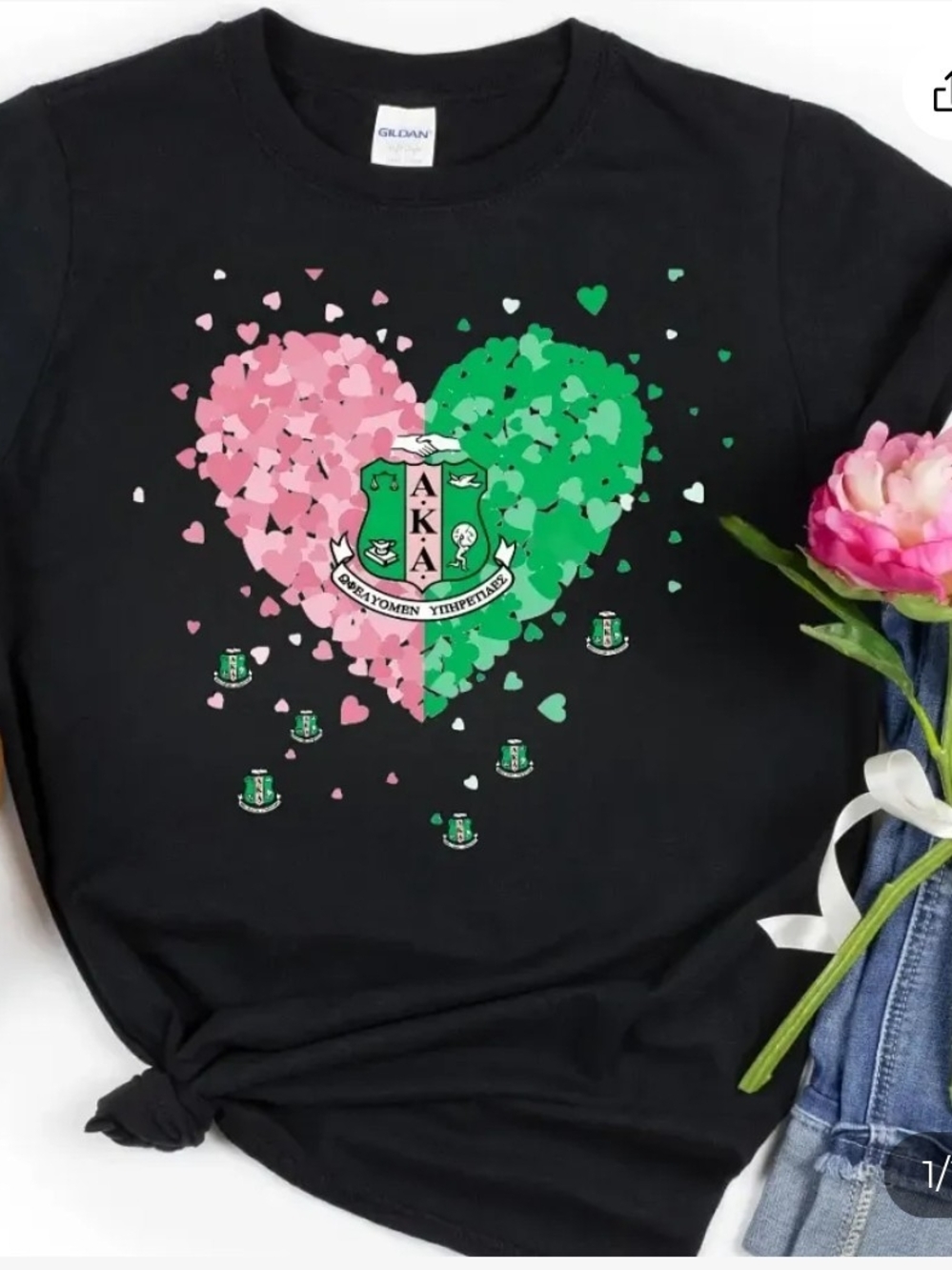 Pink & Green Sorority Heart Crest T Shirt